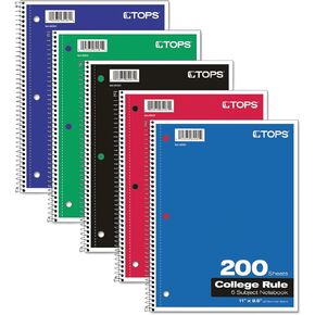 Oxford 5-Subject Notebook, 8-1/2" x 11", College Rule, 200 Sheets, 4 Dividers (65581)