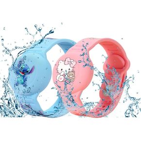 [2 Pack] Compatible for AirTag Kids Bracelet, Cute Kid Air Tag Wristband Adjustable Hidden Watch Band Air Tag Holder for Apple Air Tag, Soft Silicone Waterproof Air Tag Case for Kids