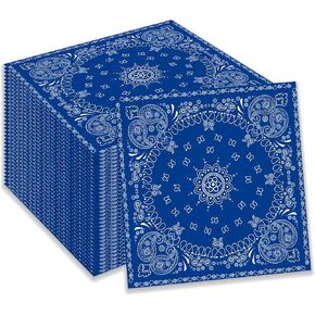 OXYLIPO 40 Pcs Blue Bandana Western Napkins for Wedding Birthday Floral Party Supplies Blue Rose Flower Themed Luncheon Long Paper Napkins Disposable Party Table Decorations