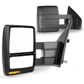 SCITOO Towing Mirror fit 2007-2014 for Ford for F150 with Power Heated Amber LED Signal Puddle Light Manual Telescoping and Folding Features for Ford F150 Tow Mirrors Pair