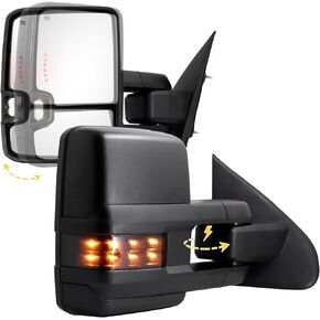 Sanooer Power Folding Chrome Towing Mirrors Compatible with 2014-2018 Chevy Silverado GMC Sierra 1500 2500HD 3500HD with Turn Signal Running Light Heated Mirror Pair Set