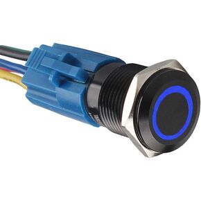 ESUPPORT 16mm 12V 3A Car Purple LED Light Angel Eye Metal Push Button Toggle Switch Socket Plug Latching Black Shell