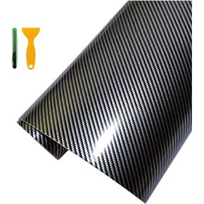 Black Carbon 6D Tint Vinyl Wrap Film Roll,5ft X 1ft for Automotive Car SUV Moto DIY Interior Exterior Use, Squeegee + Cutter（Glossy Black Carbon）