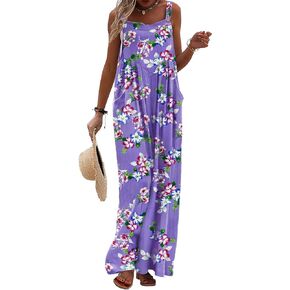 YESNO Women's Summer Casual Overalls Loose Wide Leg Jumpsuits Boho Floral Printed Baggy Rompers with Pockets PZH