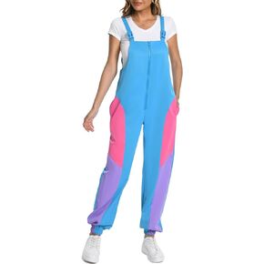 Yisfri Womens Windbreaker Overalls Color Block Loose Casual Jumpsuits with Pockets