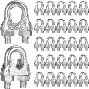 25 Pcs M6 1/4'' Wire Rope Clip U Bolt Saddle Fastener Clamp Zinc Plated Wire Rope Clips for Rigging Rope, Wire and Cable