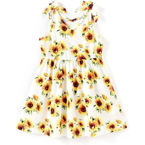 PATPAT Toddler Kid Girls Summer Dress Sleeveless Bow Shoulder Sling Dress Swing Sundress