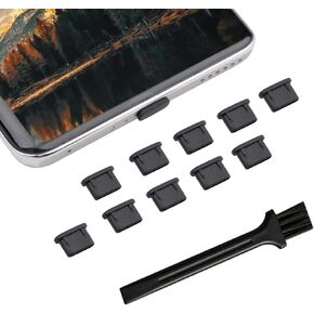 (10Pack) USB-C Anti Dust Plugs Compatible for Samsung Galaxy S23, S22, S21, S20, S10, Note 20, Pixel, Any Type C Ports on Smartphone or MacBook Laptop Cell Phone Dust Plug Includes Cleaning Brush