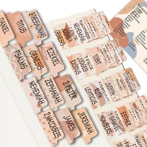 Gold Foil Earthy Brown Bible Tabs for Women/Men/Kids, 100 Laminated Catholic Bible Tabs, Old and New Testament, Index Tabs for Study Bible, Christian Gift
