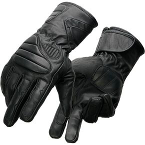 Milwaukee Leather SH451 Men's Black Leather Gauntlet Racing Motorcycle Hand Gloves with Wrist and Knuckle Padding Protection