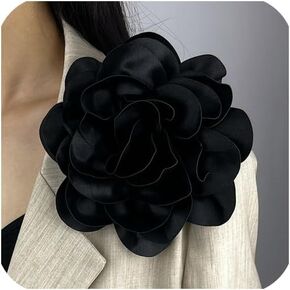 Large Fabric Rose Flower Brooch Lapel Pins for Women Bride 7.5in Big Satin Camellia Flower Brooches Pin Dress Suit Ceremony Accessories Wedding Prom Jewelry Gifts