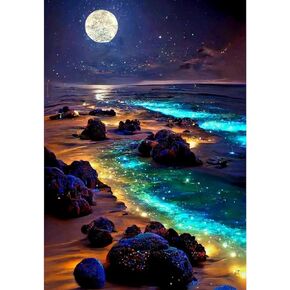 Waterfall Landscape Diamond Art Kits For Adults,DIY Moonlight Diamond Painting Kits For Adults Beginners,5D Full Drill Diamond Dots With Diamond Gem Art And Crafts For Home Wall Decor 12x16inch