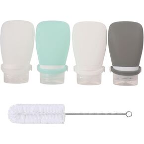 كسولي 4 عبوات 3 أونصة. ضغط زجاجات تتبيلة السلطة بحزام التثبيت | حاوية خلع الملابس الصغيرة للذهاب | زجاجات بهار زجاجة صلصة محمولة | سيليكون صالح للطعام، خالٍ من مادة BPA in Kuwait