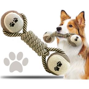 Reyeds Dog chew Toy, Cotton Rope Tennis Dumbbell Dog Toy, Dog Knot Toy Ball, Interactive Toy with Rope Dog Ball, Very Suitable for Dog Teeth Grinding and Interactive Tennis