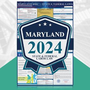 ملصق قانون العمل في ميريلاند لعام 2024 - يتضمن المنشورات الفيدرالية ومنشورات الولاية. متوافق مع OSHA، وFLSA، وFMLA، وتحديثات EEOC - يلزم النشر على ملصق مصفح عالي التحمل مقاس 24 بوصة × 36 بوصة in Kuwait