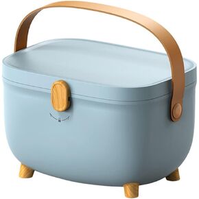 Medicine Storage Box, Oval Medicine Box Organizer Storage, Plastic First Aid Container Bin with Removable Tray and Portable Handle, Family Emergency Medicine Kit Case Organizer for Office(Blue)
