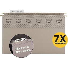 Smead TUFF Extra Capacity Box Bottom Hanging Folder, 2" Expansion, 1/3-Cut Easy Slide Tab, Legal Size, Steel Gray, 18 per Box (64340)