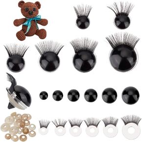 PH PandaHall 24 Sets Safety Eyes with Eyelashes Black Crochet Eyes 6 Sizes Craft Animal Eyes Large Eyes with Washer for Amigurumi Teddy Bear Puppet Plush Crochet Animal Making 12/14/16/18/20/24mm
