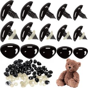 CZWESTC 100 Pcs Plastic Safety Noses for Amigurumi, Safety Noses for Stuffed Animals, Safety Noses for Crochet Toy Noses with Washers 15mm 18mm 21mm 24mm 30mm, for Crafts Dolls DIY(Black) in Kuwait