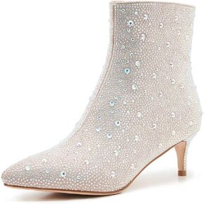 Aizhenzm Kitten Heel Boots Women's Rhinestone Boots Shiny Glitter Boots with Pointed Toe and Ankle Design for Wedding Party Music Festival