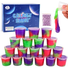 18 Pack Mini Glitter Galaxy Slimes,Party Favors for Kids Slime Cup Bulk DIY Stress Relief Putty Toy Stretchy & Non-Sticky Christmas Easter Birthday Goodie Bag Stuffer Classroom Reward for Girls Boys