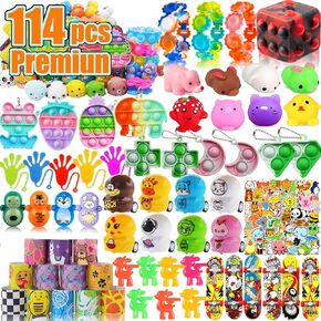 Sibucor 114 Pcs Pop Party Favors for kids, Fidget Treasure Box Toys, Classroom Prizes, Pinata Filler Goodie Bag Stuffers,Treasure Chest, Carnival Prize Box Bulk Toys for Boys Girls
