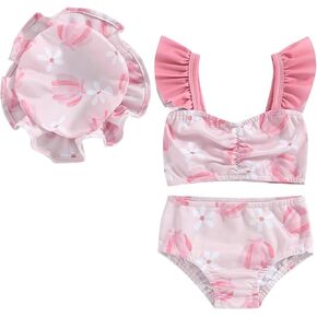 Toddler Baby Girl Swimsuit Infant Bathing Suit Bikini Sets Swimwear Fly Sleeve Summer 3 Piece Set