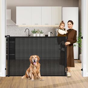 42" Tall X 60" Wide Retractable Dog Gate Extra Tall Baby Gates for Doorways Tall Pet Gate for Cats Adjustable Baby Gates for Dogs Indoor Outdoor Extra Tall Mesh Gates for Kids or Pets (White)