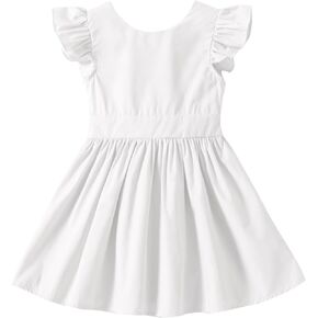 DREAM BUS Little Girl Dress Toddler Ruffle Sleeveless Dresses Kids Backless Casual Dresses for Easter Party Summer Holiday