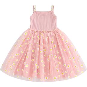 Honganda Infant Toddler Baby Girl Summer Dress Sleeveless Knit Top Daisy Tutu Skirt Patchwork Princess Dress