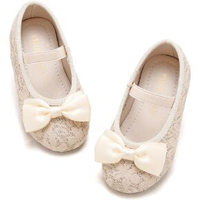 PHIRAMIN Toddler Flower Girl Dress Shoes - Little Girl Ballet Flats Bow Wedding Party