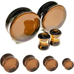 CHUANCI PAIR Brown Glass Double Flare Solid Ear Plug Expander Purple Glass Ear Gauge Tunnel Body Piercing Jewelry 6mm-25mm/2G-1''