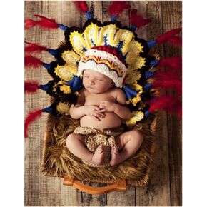 Fashion Indian Costume Native American Feather Headdress Chief Hat Baby Woolen Underwear Suit Photo Camera Clothing