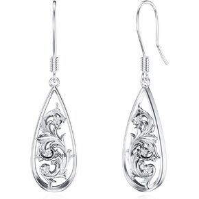 925 Sterling Silver Filigree Teardrop Earrings Lab Grown Diamond Filigree Teardrop Earrings Gift for Women and Girls