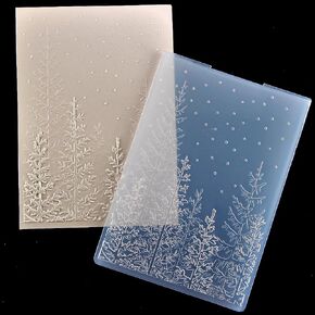 DDOUJOY 3D Merry Christmas Pine Tree Snowfall Background Plastic Embossing Folders for Card Making Scrapbooking and Other Paper Crafts 3090977