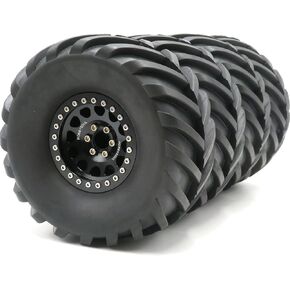 4pcs RC 2.2 Mud Terrain Truck Tire Soft Tyre Height 130mm/5.12inch & Aluminium Alloy 2.2 Beadlock Wheels Rim Hex 12mm Black