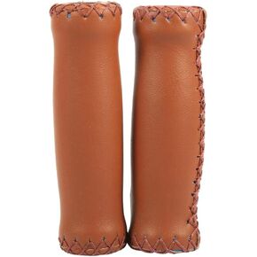 Leather Handlebar Grips Cover, 2 Pair Mountain Bike Handlebar Grips Brown Vintage Retro Artificial Leather Handle Grips for Cycling MTB Road Mountain Bike - Nonslip