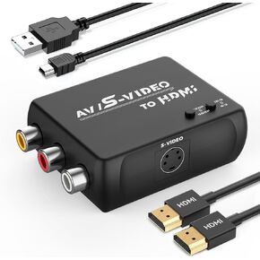 HTDYOO RCA Svideo to HDMI Adapter, Support 4 : 3/16 : 9 Aspect Ratio Switch, 720P/480P, S-Video AV to HDMI Converte Compatible for PAL/NTSC for TV/PC/PS1/PS2/ STB/Xbox/VHS/VCR/DVD(Black)
