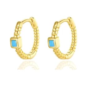 Minimalist Gold Turquoise Hoop Earring 18K Gold Plated over 925 Sterling Silver Earrings with Blue Turquoise Solitaire Stone - Hypoallergenic Earrings for Women - USA HANDMADE in Saudi Arabia