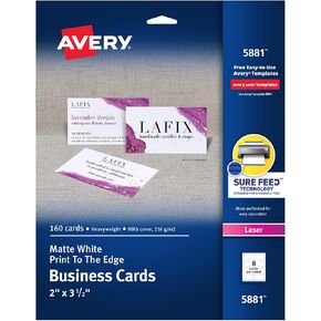 Avery Printable Business Cards with Sure Feed Technology, 2" x 3.5", White, 160 Blank Cards for Laser Printers (05881)