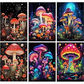 Santiway 6 Pack Mushroom Diamond Art Kits for Adults 5D Diamond Art Kit for Beginners DIY Paint with Round Full Drill Gem Art Painting for Home Wall Decor Gifts (11.8x15.7inch)
