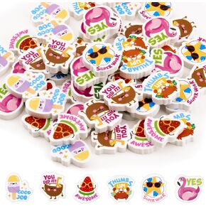 DGjianfei 60pcs Summer Theme Mini Erasers Pack, Colorful Cute Motivational Rubber Erasers Cartoon Watermelon Ice Cream Coconut Flamingo Small Pencil Erasers Rewards for kids School Party Favors Supply