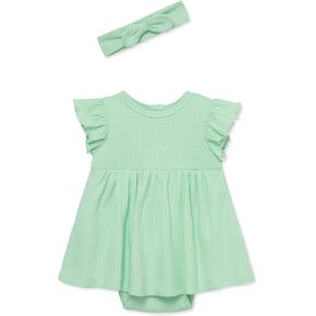 Little Me Simply Essential Solids 100% Organic Clothes for Baby Girls' Dress and Headband Set, 3-12 Months