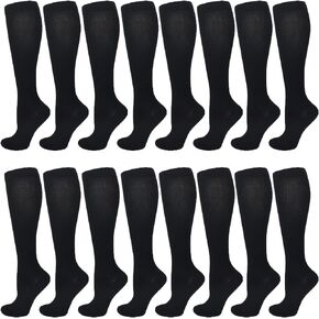 8 Pairs Copper Compression Socks for Men Women Circulation 15-20 mmHg Knee High Stockings for Running Hiking Climbing Cycling (Pure Black)