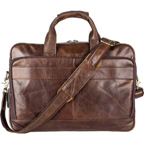 POKOFO Vintage Leather Briefcase Laptop Messenger Bag for Men with Padded Protection Fits 15.6 Inch Laptop