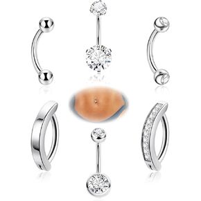 NICEIGHT 6Pcs 14G Surgical Steel Belly Button Rings for Women Girls Small Belly Rings Clicker Reverse Navel Rings Internal Threaded CZ Tiny Belly Button Piercings