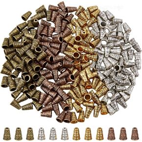 DICOSMETIC 240Pcs 4 Colors Alloy Bead Cone End Antique Golden Bead Caps Flower Bead Caps Spacers Tassel End Cap Tibetan Style Jewelry Cone for DIY Jewelry Making Crafts