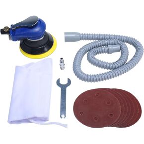 YaeTek 5 Inch Air Random Orbital Sander with Dust Bag 10000RPM Speed Pneumatic Palm Sander with 7pcs 120 Grit Sandpapers Quick Connector Hose