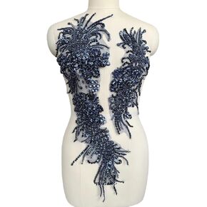 Pure Handmade lace Rhinestones Applique Shining Decoration Trim Patches with Sewing Beads Acrylic Stones for Dress Clothing Accessories (Red) in Saudi Arabia