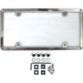 Custom Accessories 90085 Clear Cover License Plate Frame with Chrome ABS Frame Anti-Theft Fasteners